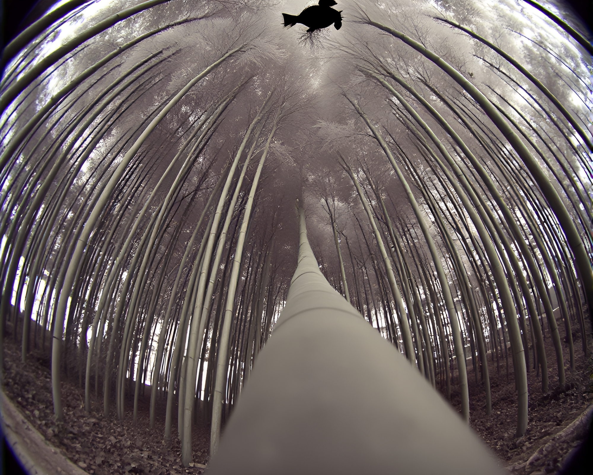 Bamboo Flute Serenity Through Fisheye Infrared Lens – free AI stock image