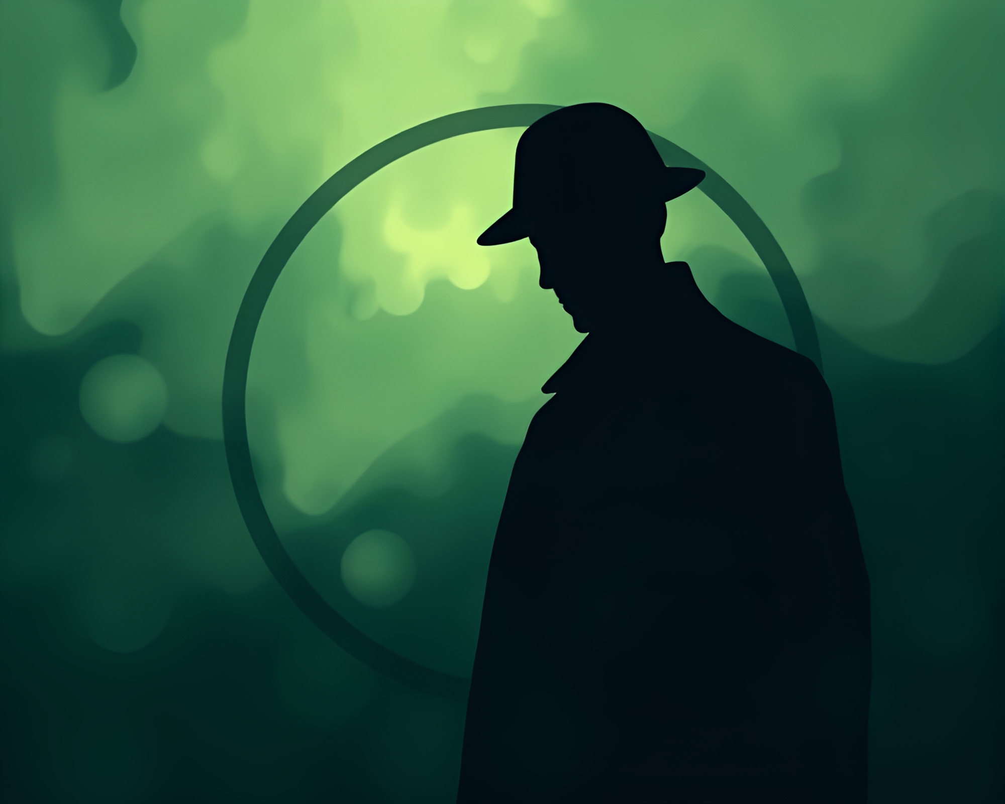 Sherlock Holmes Silhouette in Circular Fluid Simulation – free AI stock image