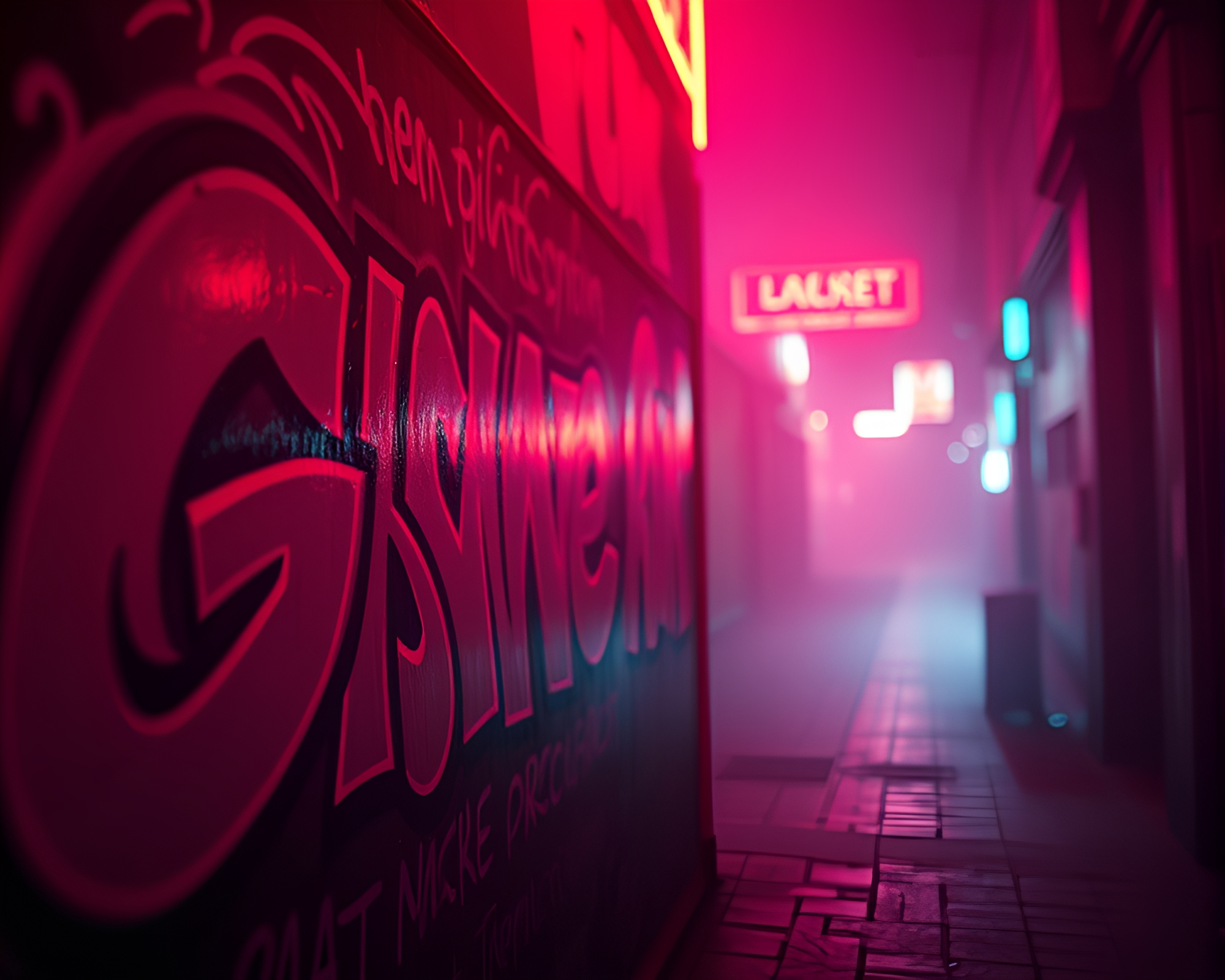 Neon Graffiti Alley with Shallow Depth of Field – free AI stock image