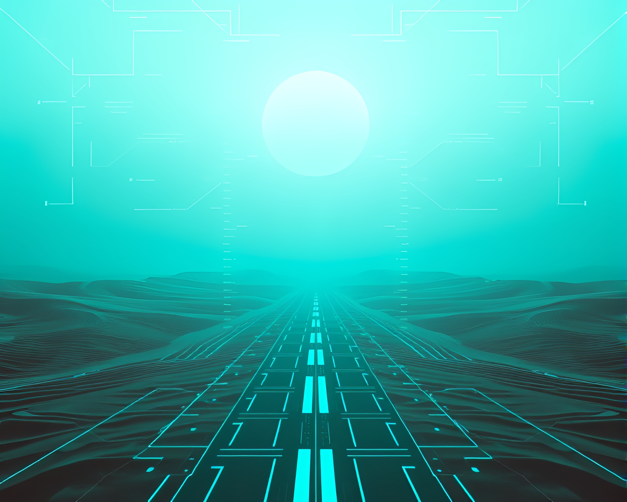 Futuristic Mirage: Turquoise Oasis in the Desert – free AI stock image