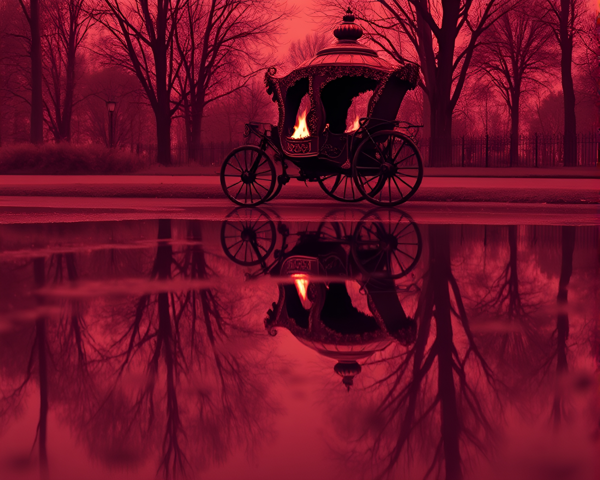 Majestic Chariot Reflection in Puddle – free AI stock image