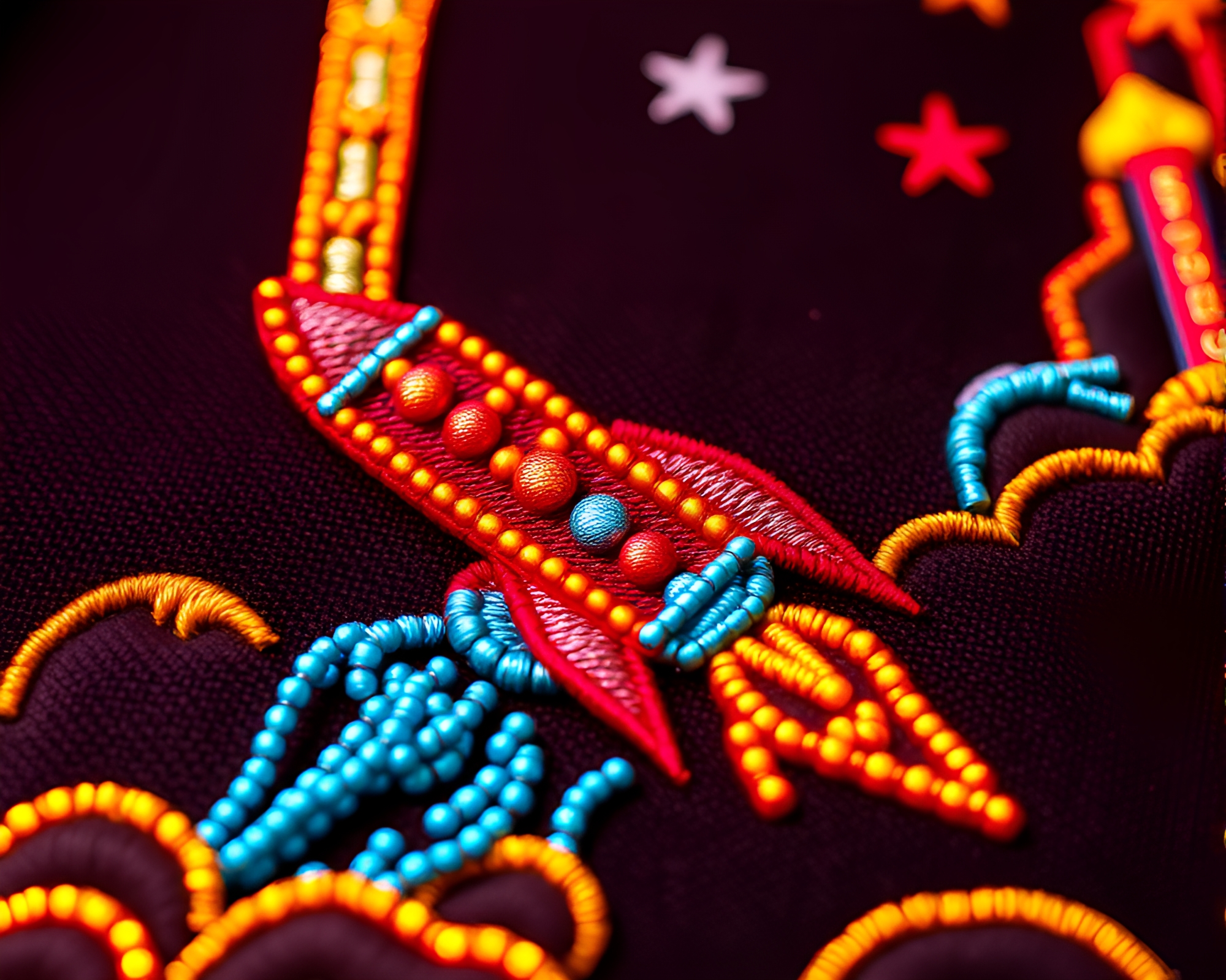 Embroidered Rocket Launch in 16-Bit Opera House Glow – free AI stock image