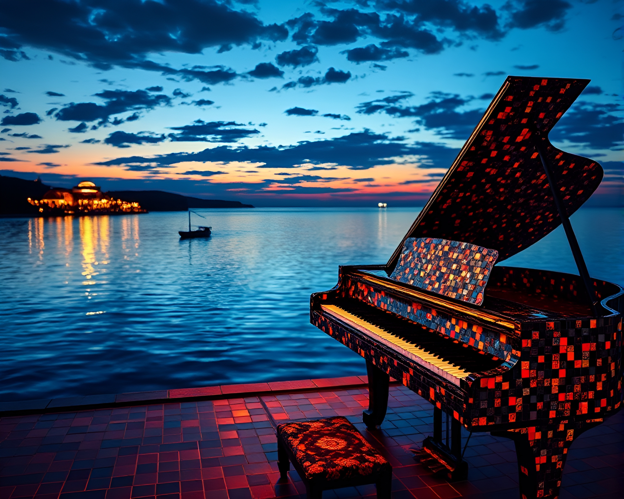 Twilight Piano Tiled Mosaic in High Dynamic Range – free AI stock image