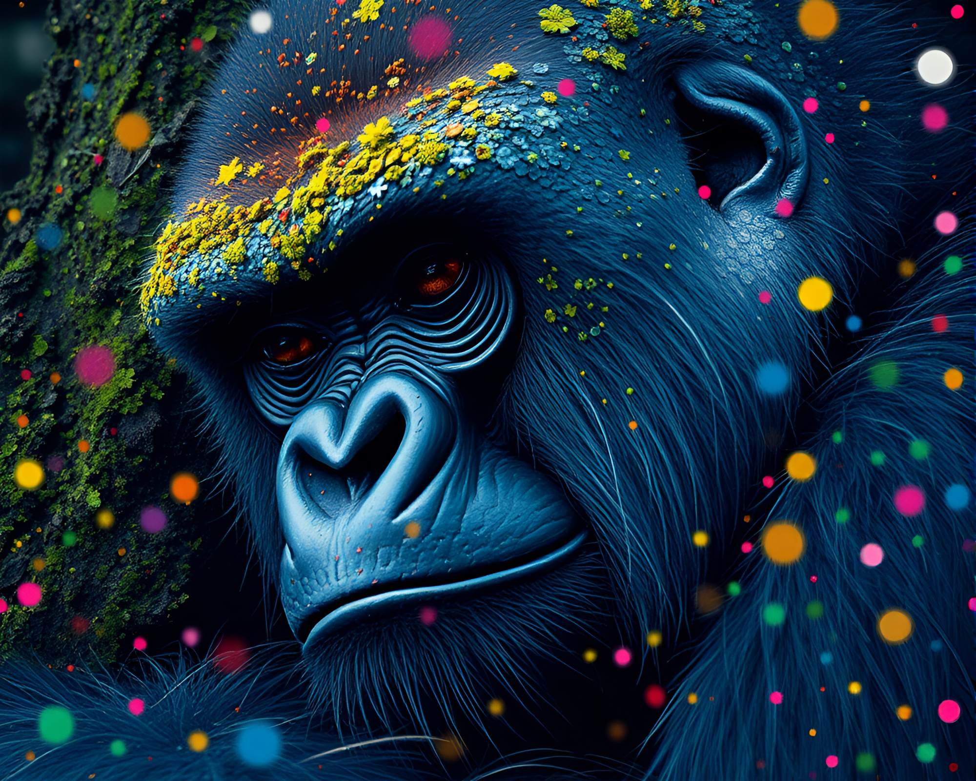 Pixel Art Gorilla Among Vibrant Lichen Textures – free AI stock image