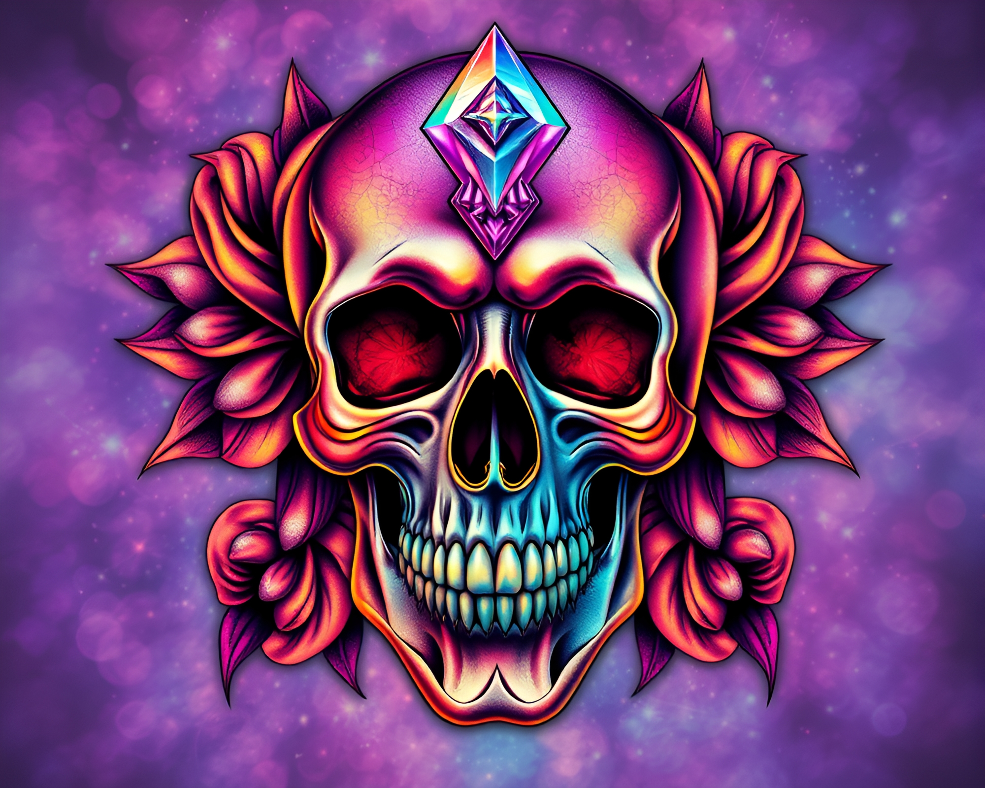 Surreal Crystal Skull Fabric Folds Tattoo Flash Art – free AI stock image