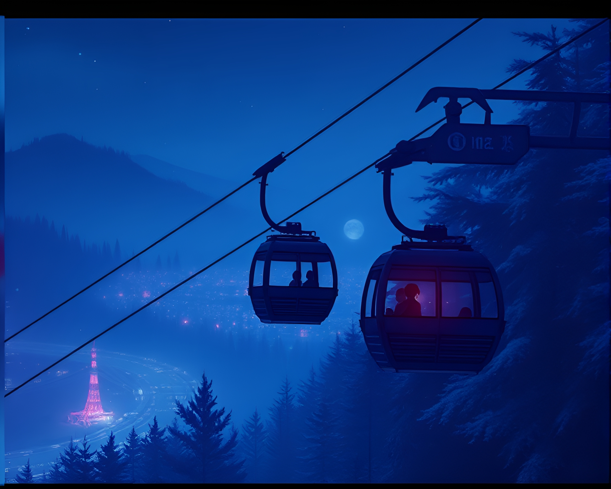 Enigmatic Gondola Lift in Anime Film Burn Scene – free AI stock image