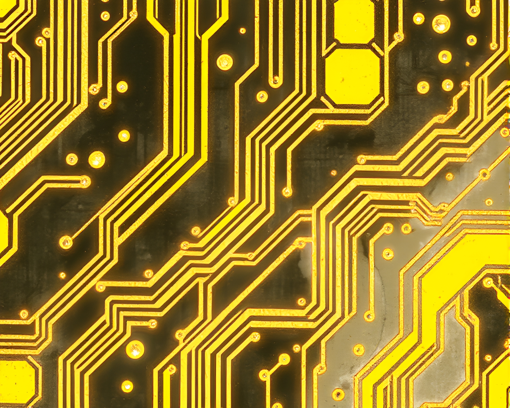 Circuit Board Pattern with Lemon Yellow Ink Wash – free AI stock image