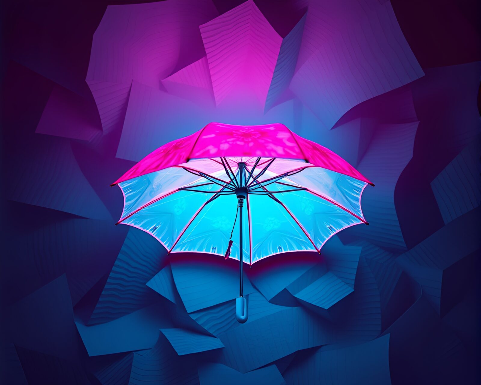 Futuristic neon-lit umbrella in teal generative art design