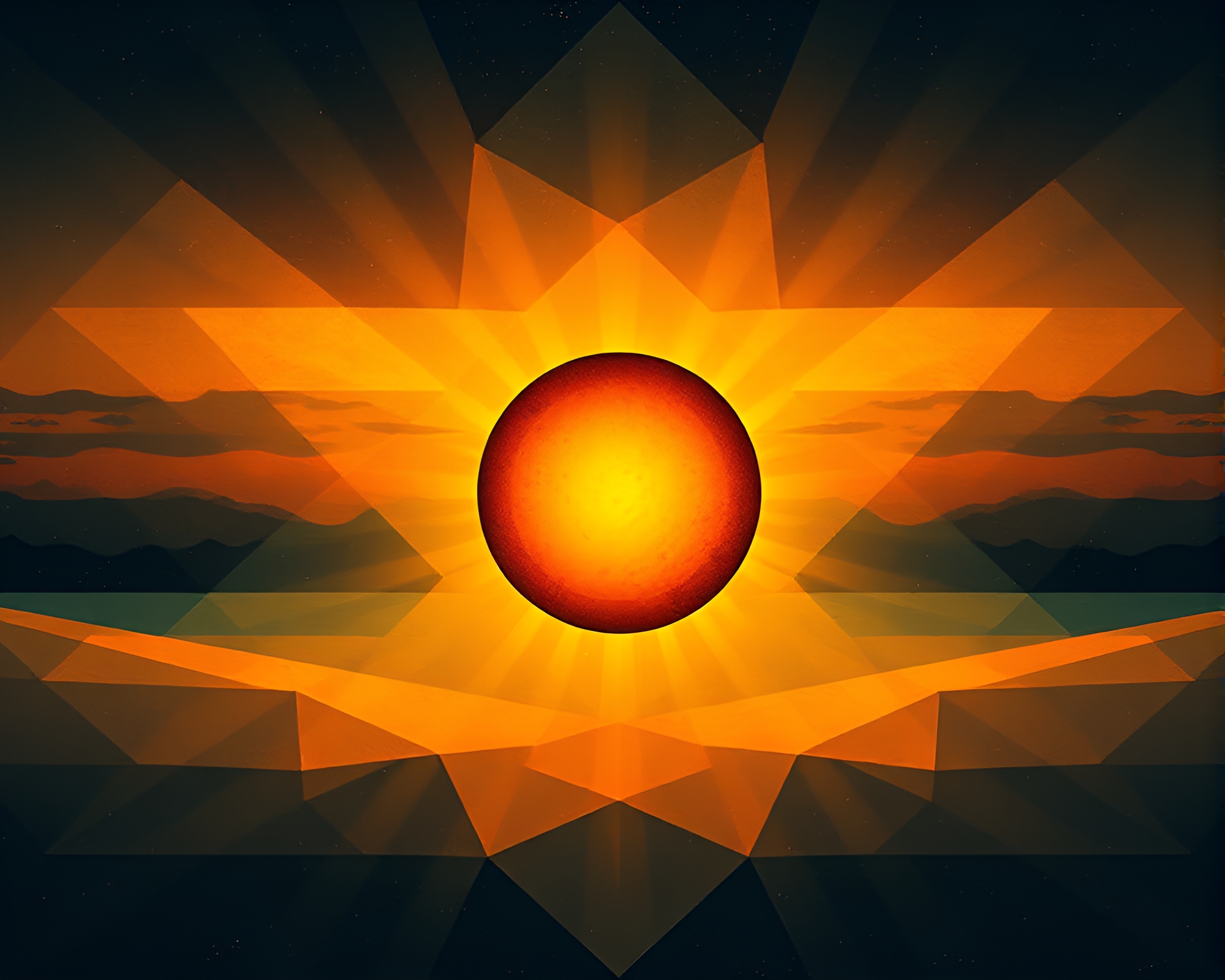 Solar Eclipse Geometric Trompe-l’oeil Art – free AI stock image