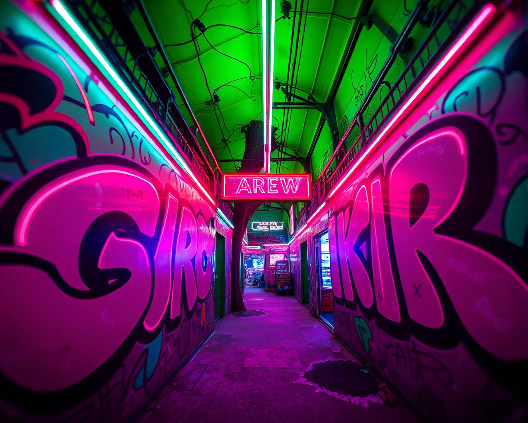 Neon Graffiti Forest: Retro Futurism – free AI stock image
