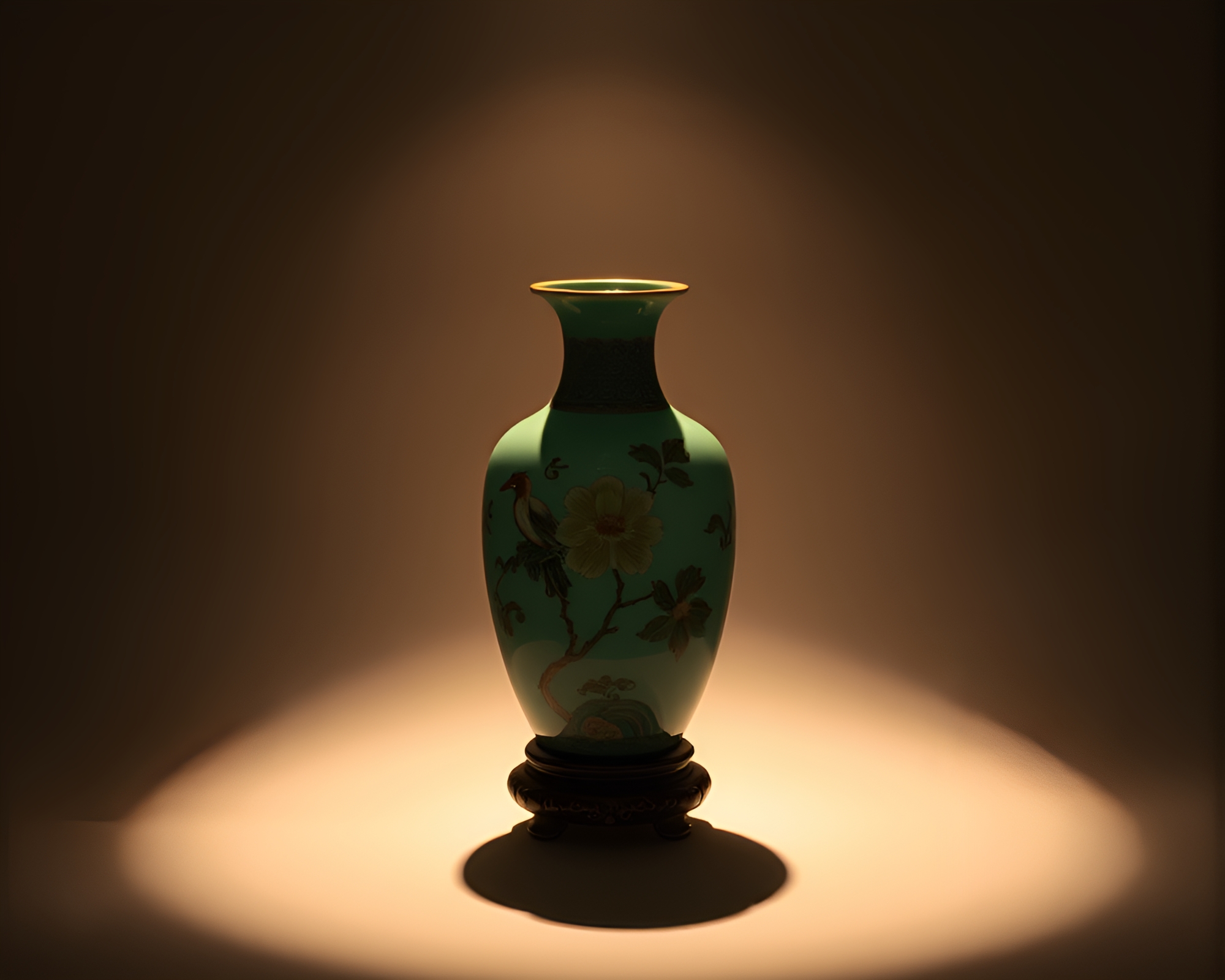 Cloisonné Vase: Shadow Play Softbox Spotlight Composition – free AI stock image