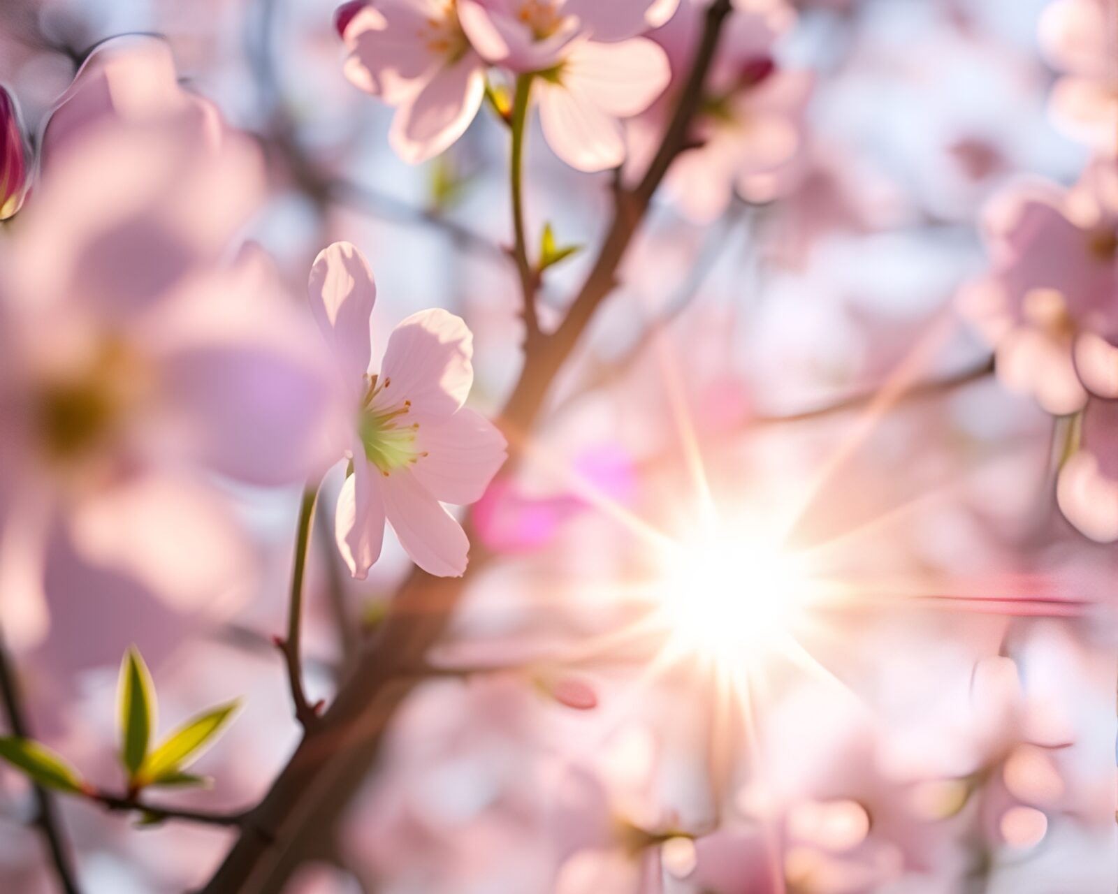 Hyper-realistic image of blooming trees at a Dutch angle