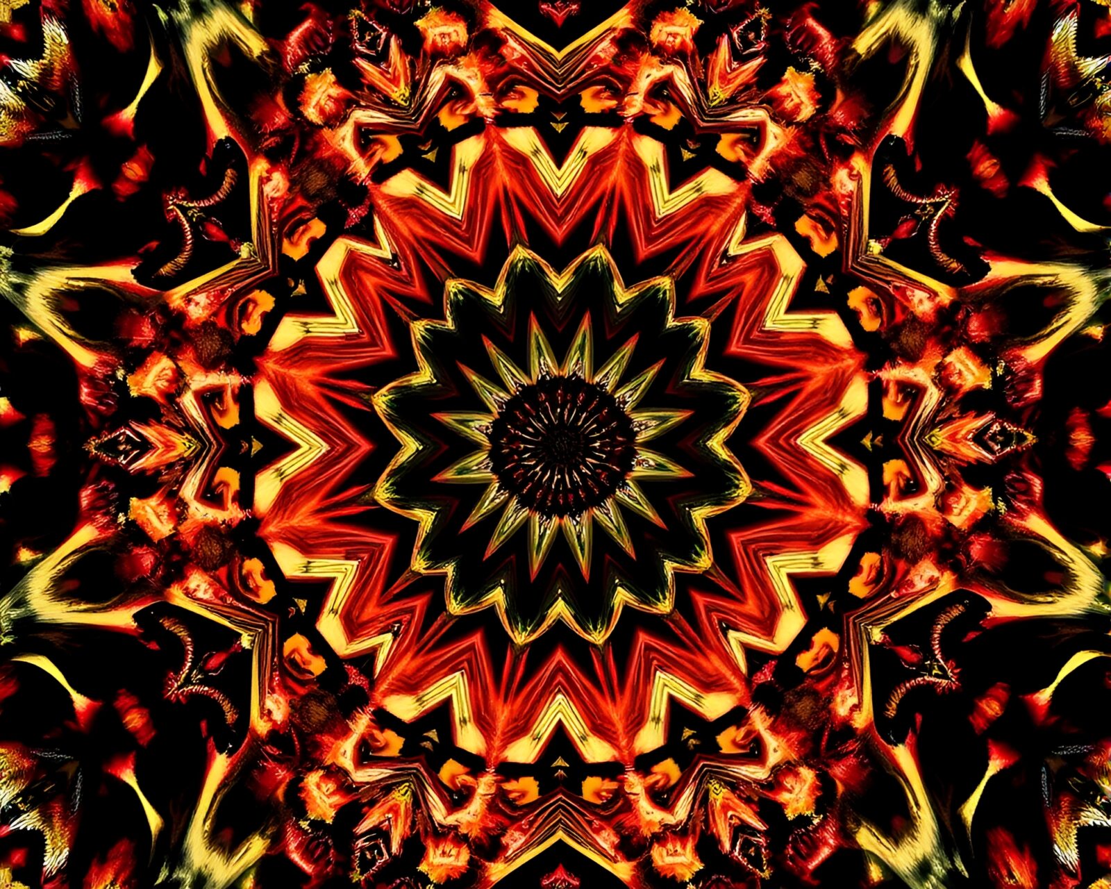 Spectacular kaleidoscope cliff art with intricate 90s grunge patterns