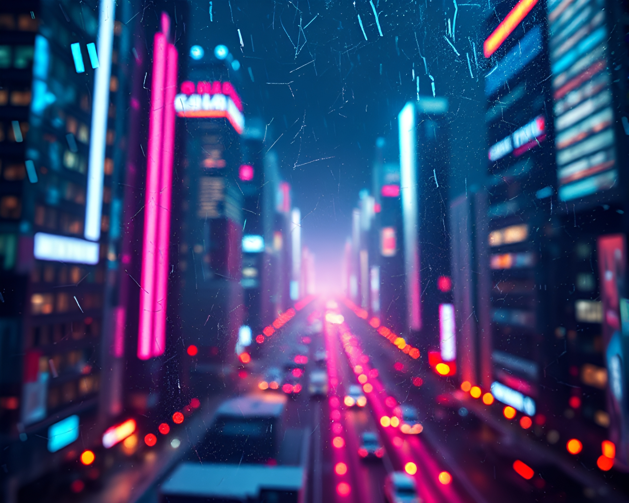 Futuristic Neon City Dimensional Rift Metallic Scratches – free AI stock image