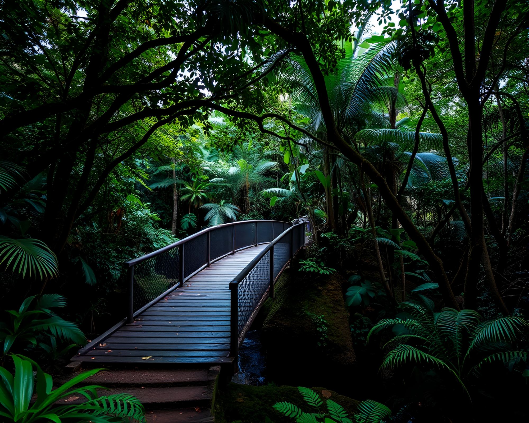 Bridge Mosaic Canopy Long Exposure Jungle – free AI stock image