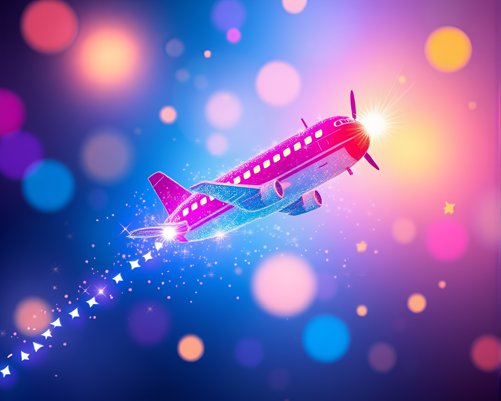 Vibrant Airplane Wing with Fairy Light Sparkle – free AI stock image