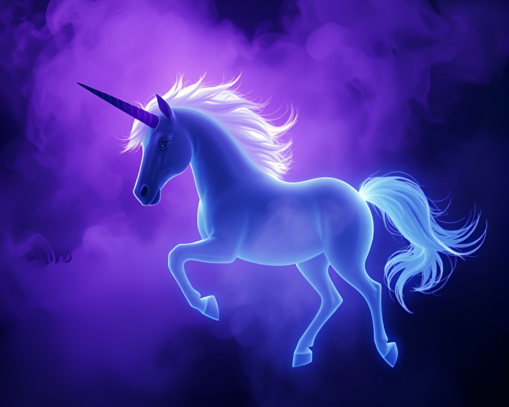 Charcoal Unicorn in Fluorescent Glow – free AI stock image