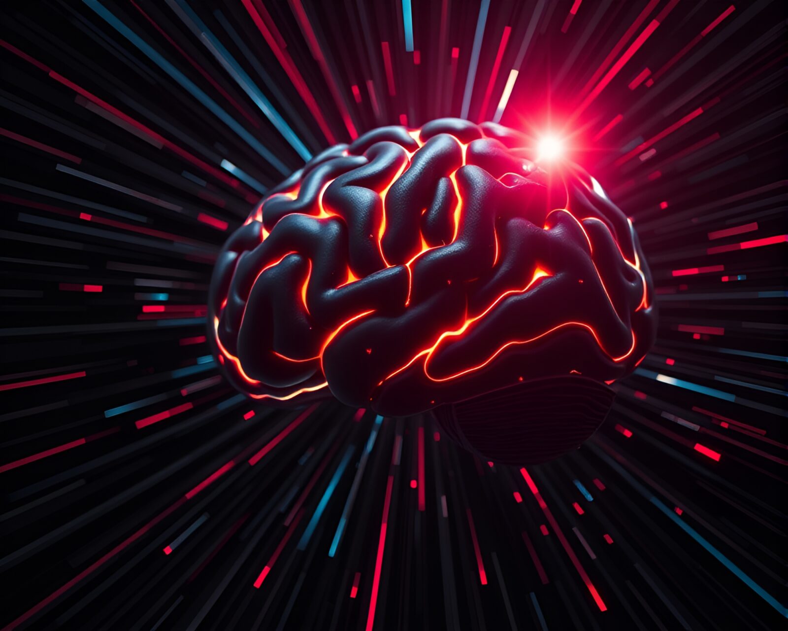 High-contrast noir image of twisted AI brain
