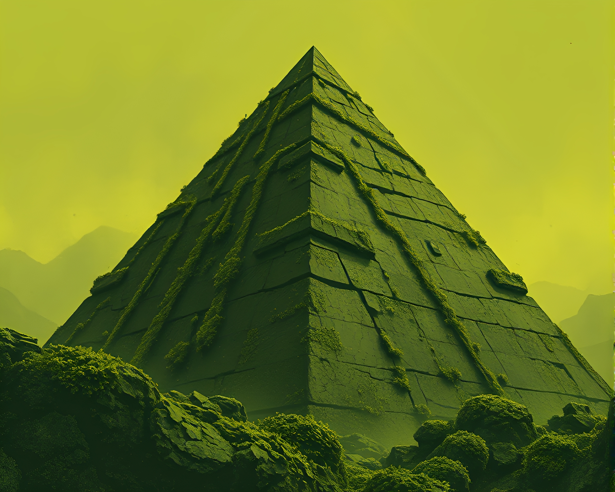 Cyberpunk Lichen Pyramid in Olive Drab Tone – free AI stock image