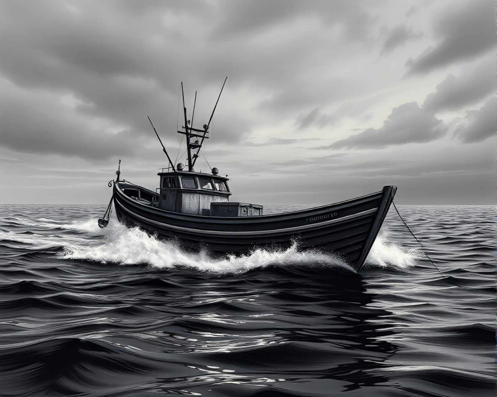 Sleek hydrofoil boat in retro style with hatching art