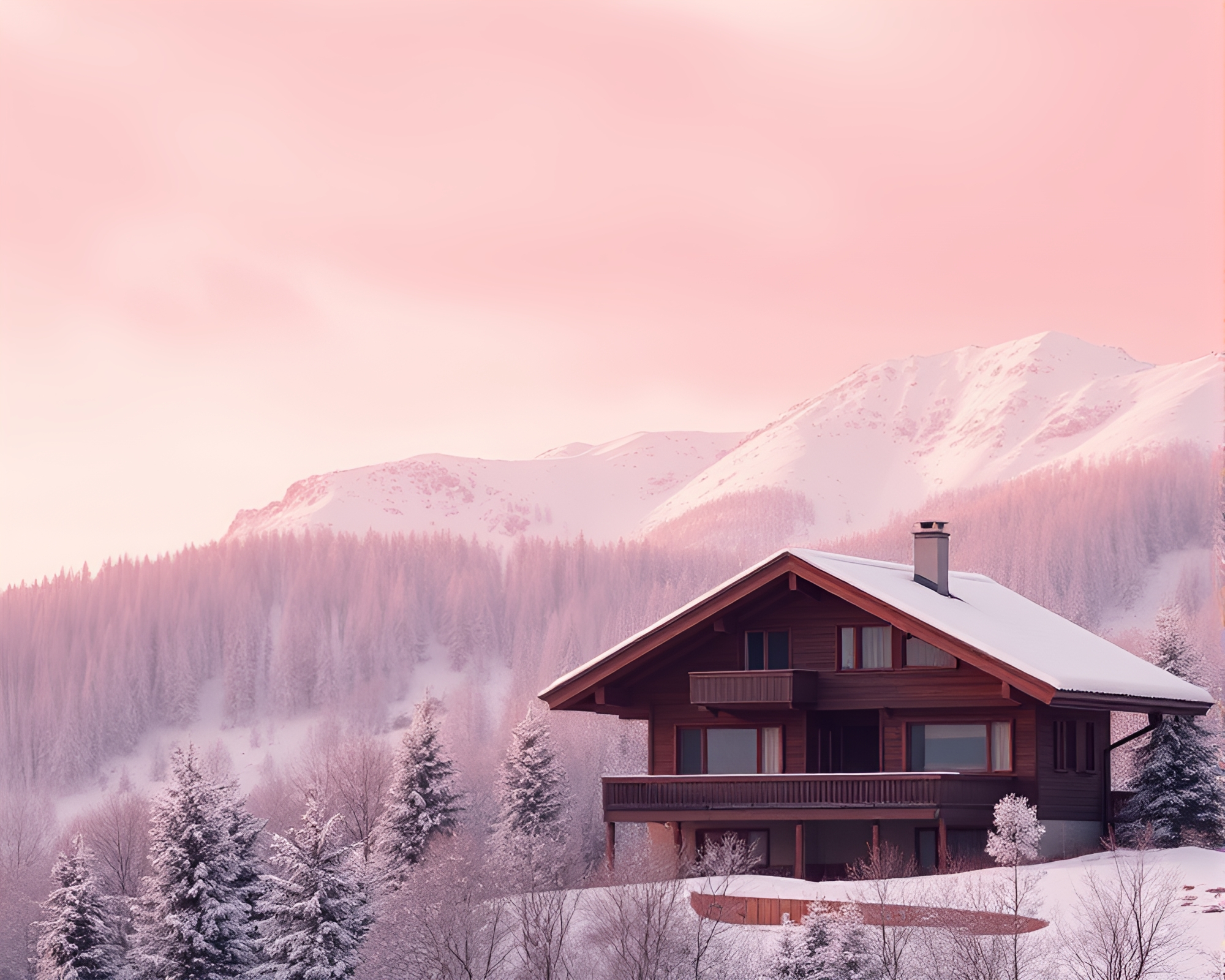 Alpine Chalet in Blush Pink High Dynamic Range – free AI stock image