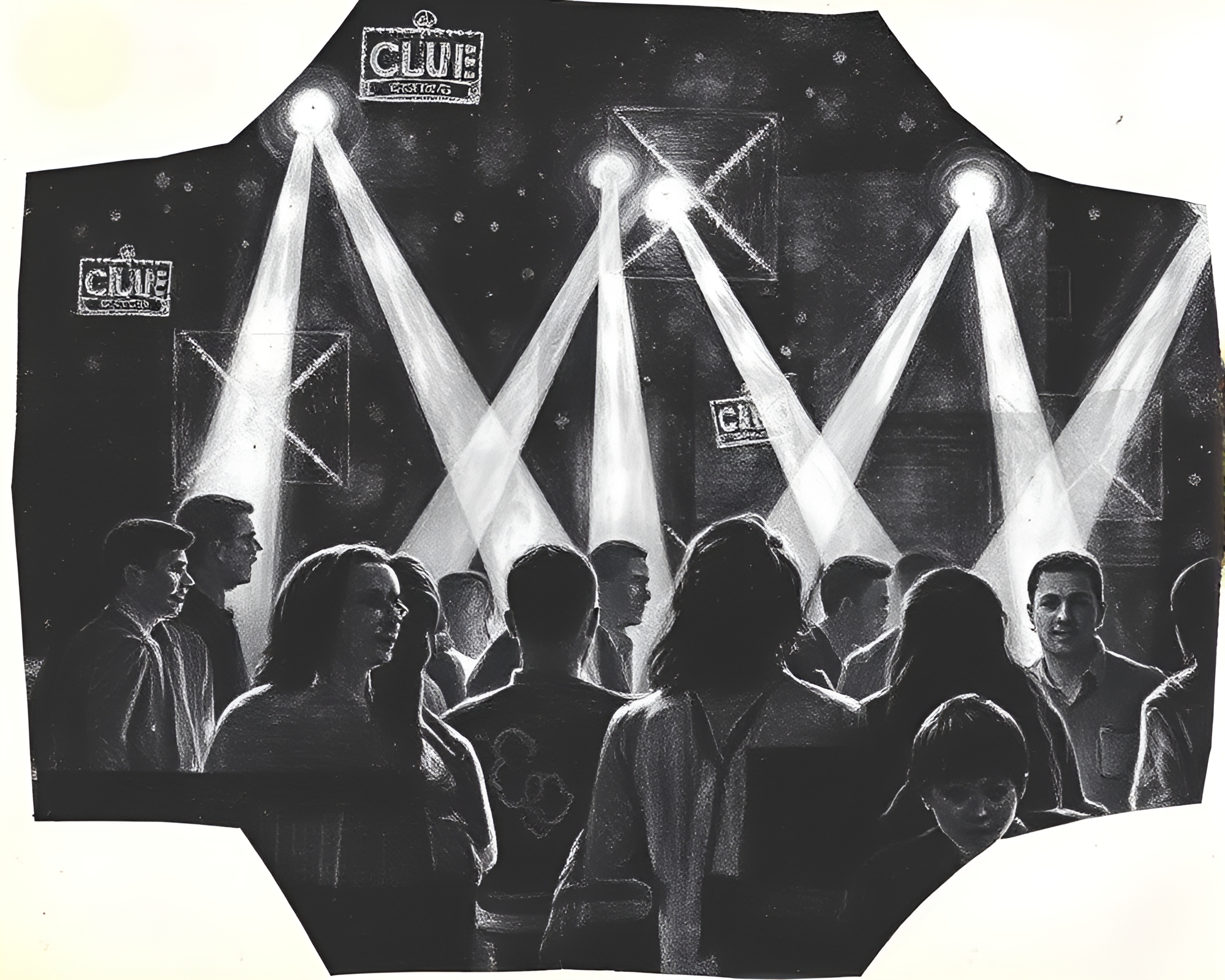Charcoal Sketch Collage Under Club Strobe Lights – free AI stock image
