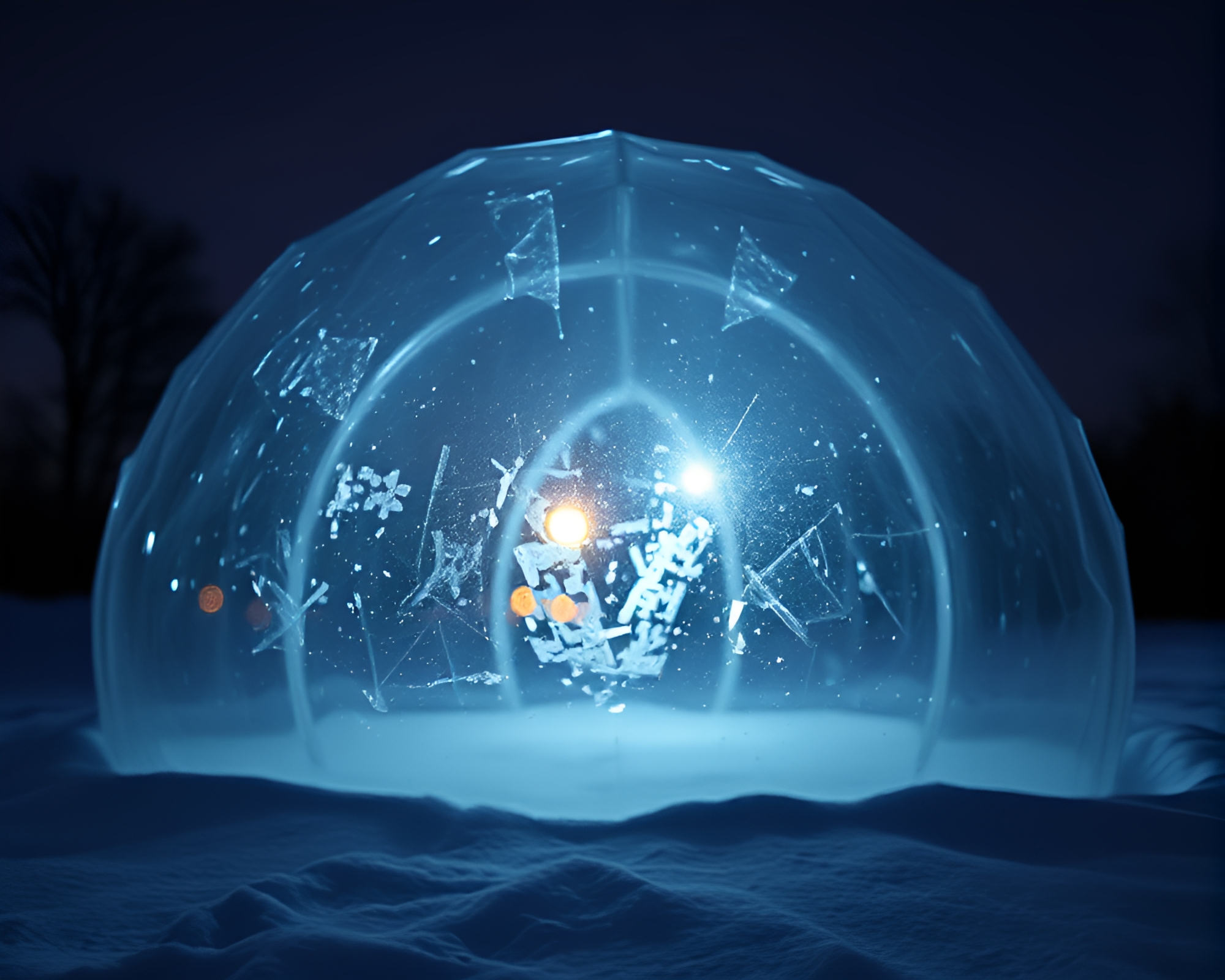 Glass Igloo Shattered by Paper Tears in Bright Light – free AI stock image