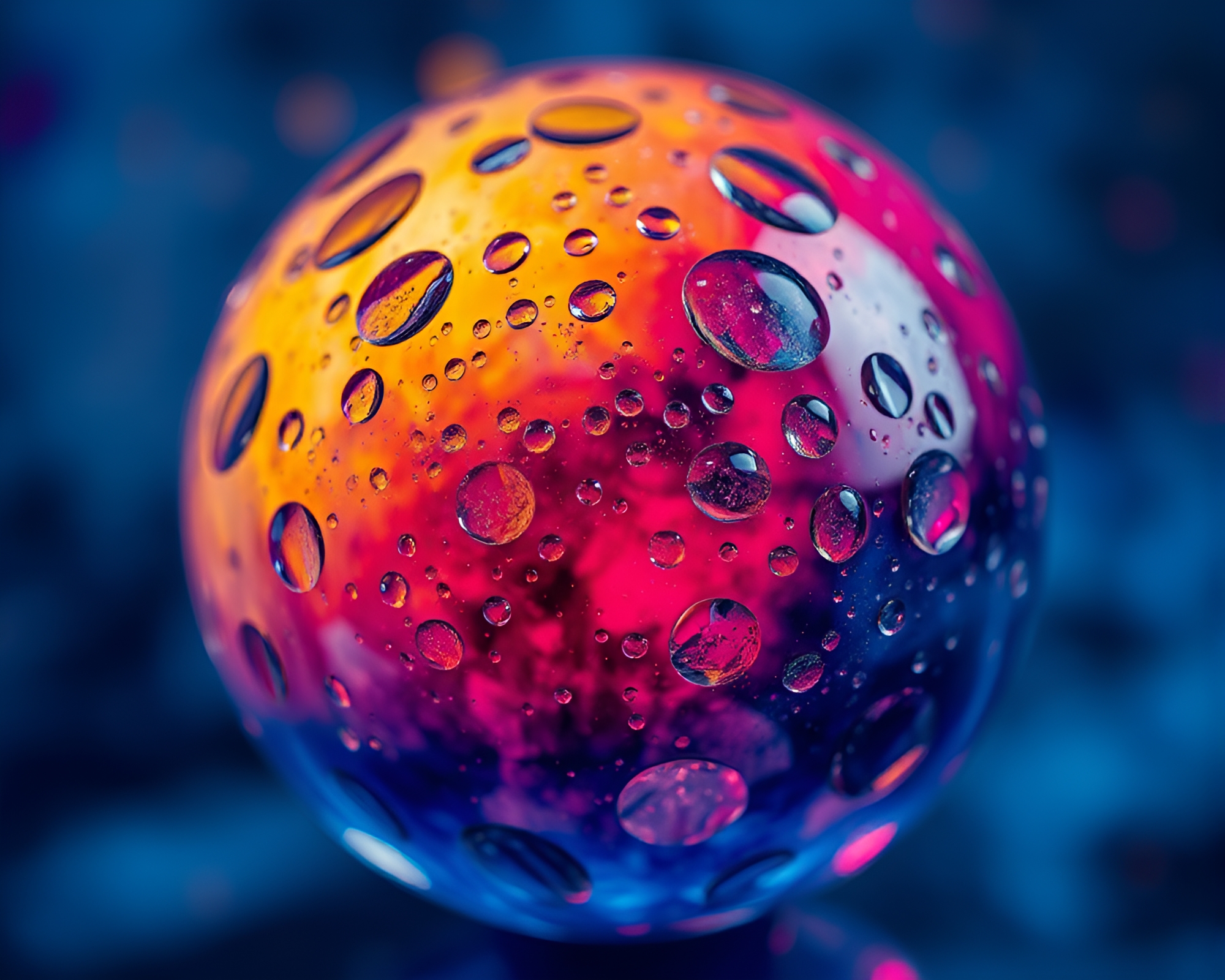 Mystical Glass Orb with Indigo Water Droplets – free AI stock image