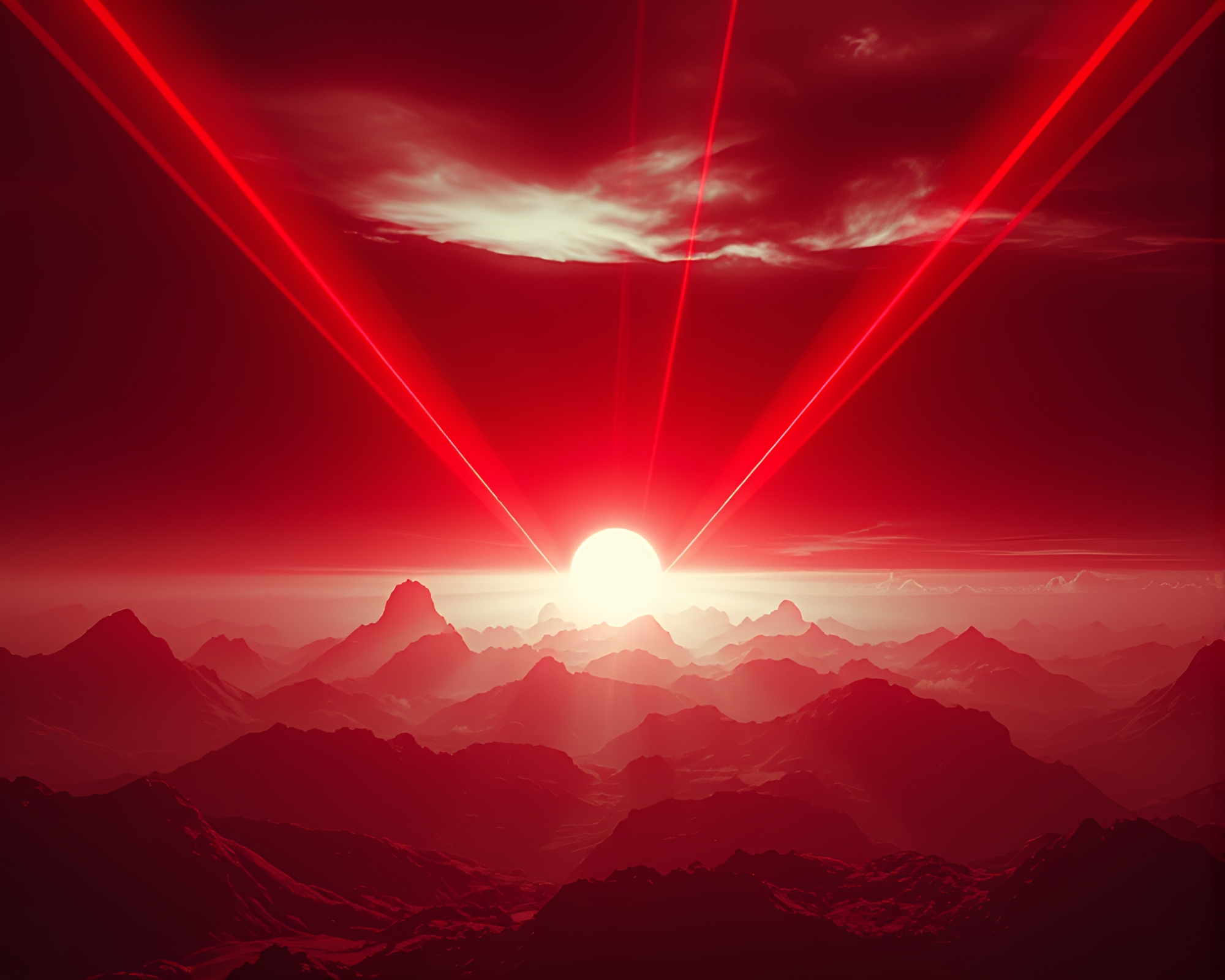 Surreal Laser Beams in Monochrome Red Dream – free AI stock image