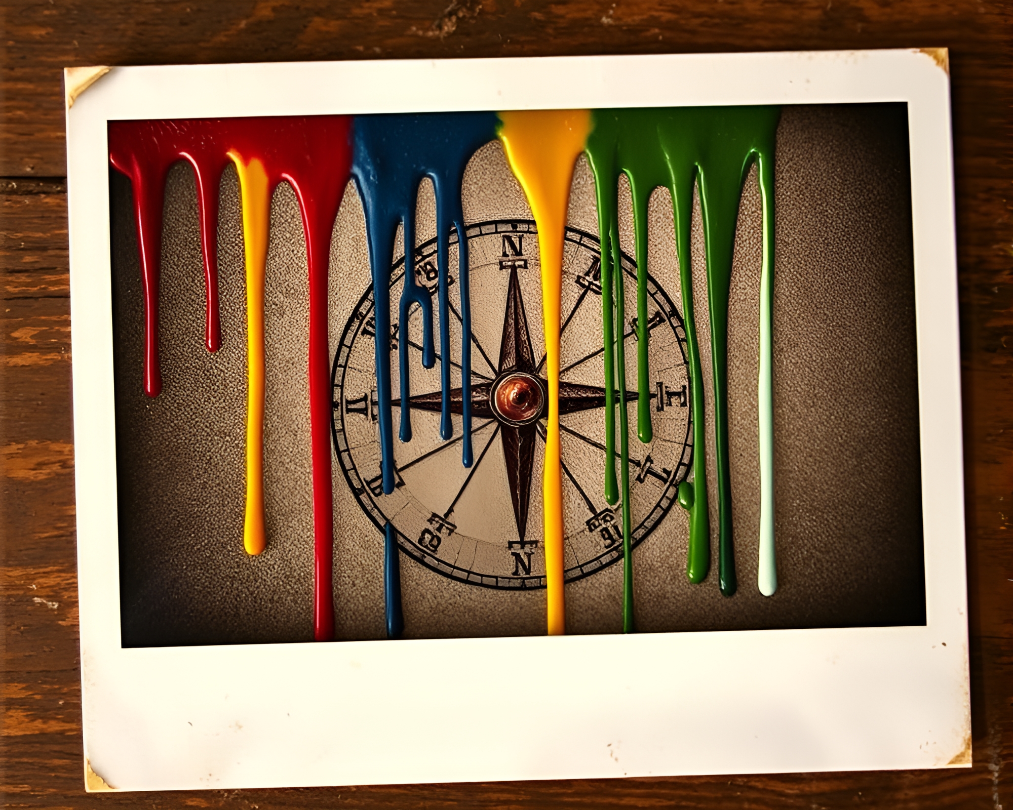 Antique Compass in Paint Drips – free AI stock image