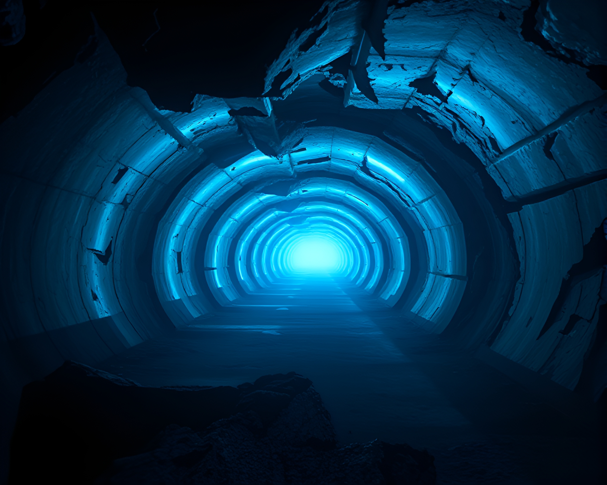 Silhouette of AI-generated underground bunker in topaz lighting – free AI stock image