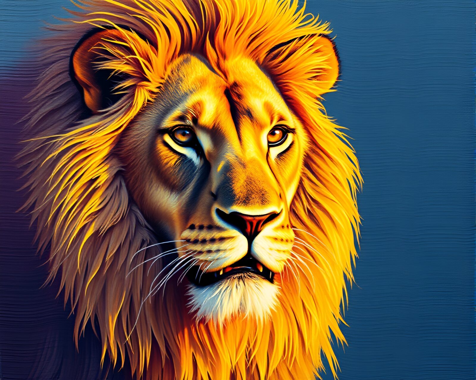 Majestic lion basking in bright midday sunlight, textured oil painting