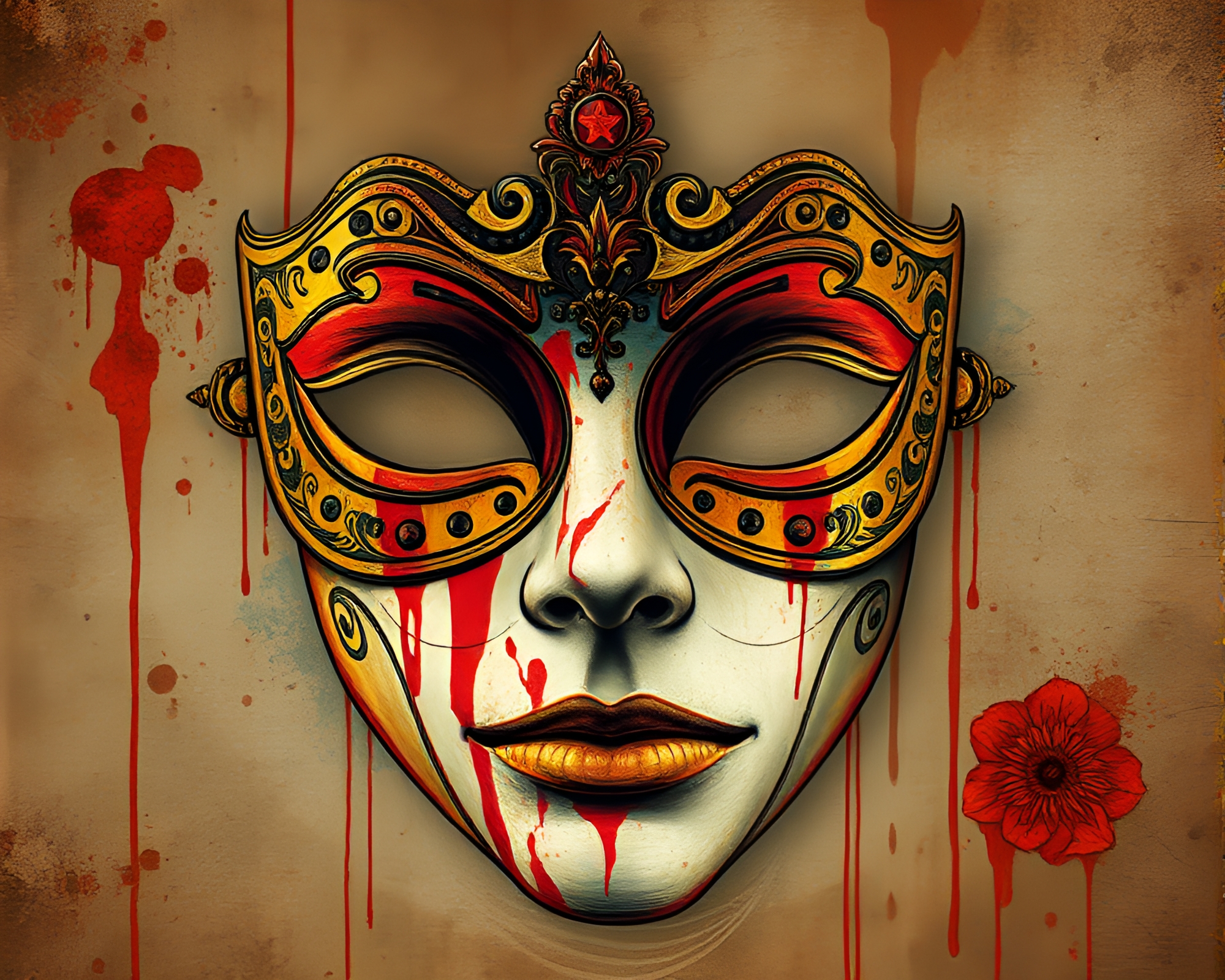 Venetian Mask Exposed in Glitchy Medical Illustration – free AI stock image