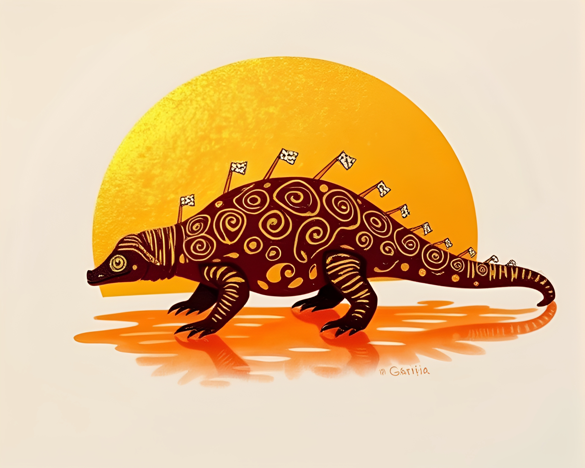 Golden Armadillo Silhouette at Sunset – free AI stock image