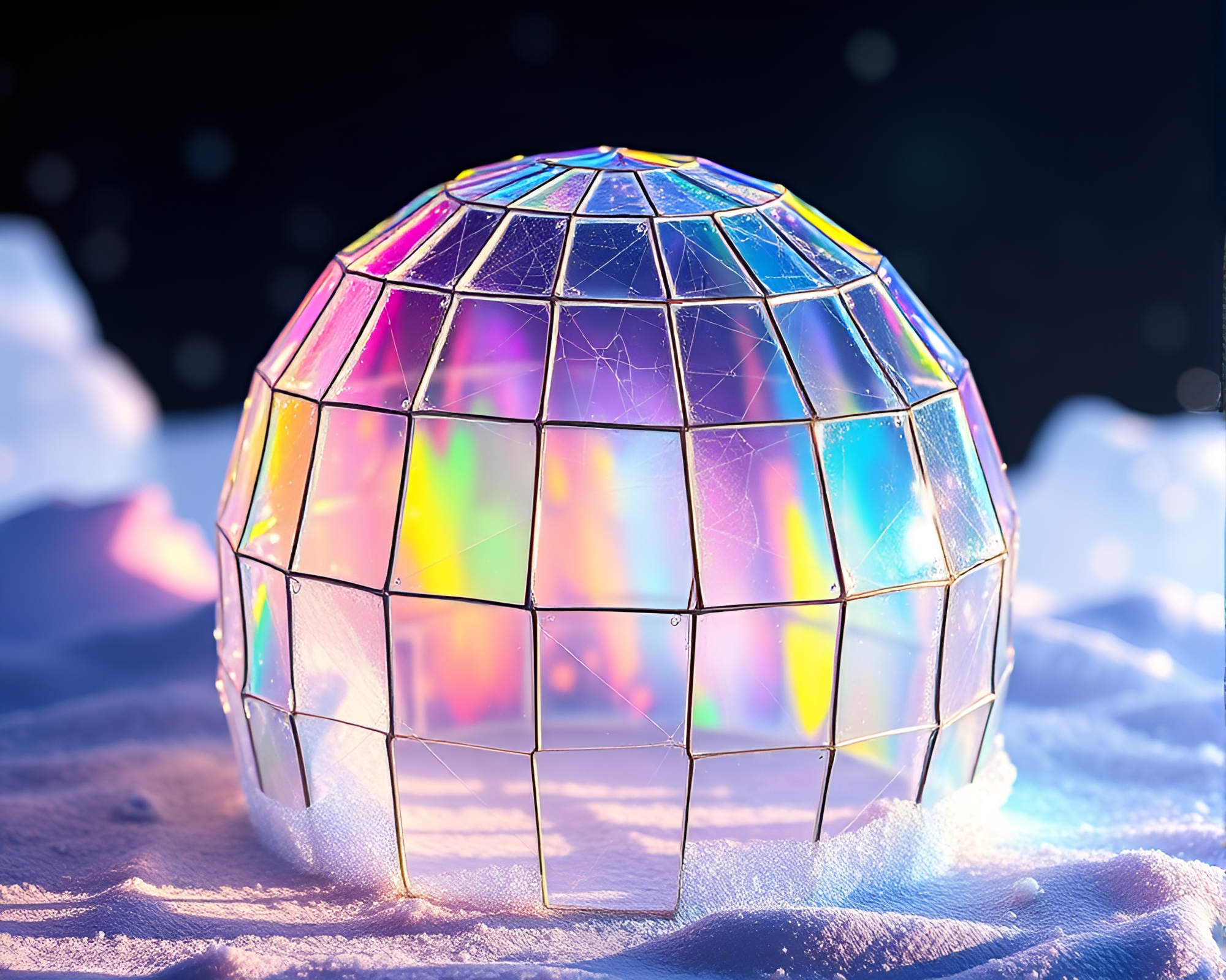 Rainbow Spectrum Glass Igloo Pixel Art Composition – free AI stock image
