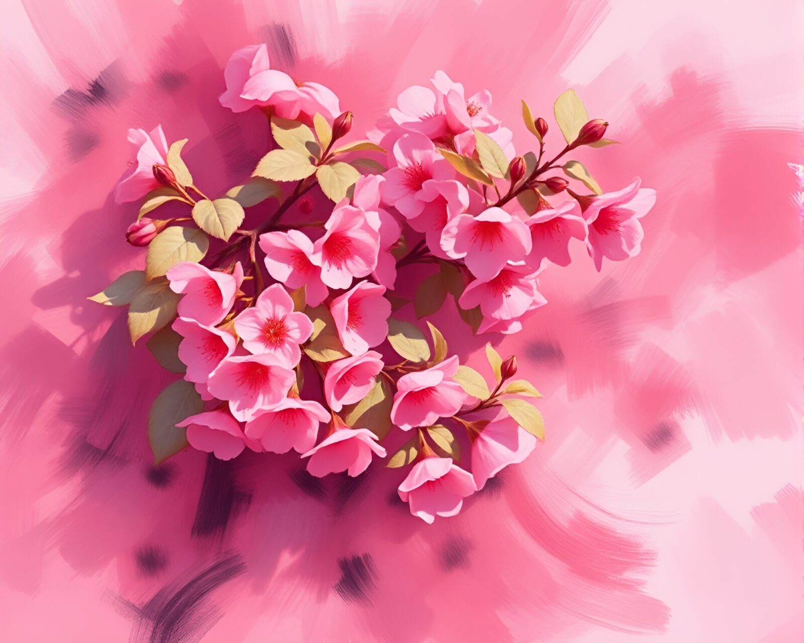 Soft peach strokes depicting raspberry bush in motion