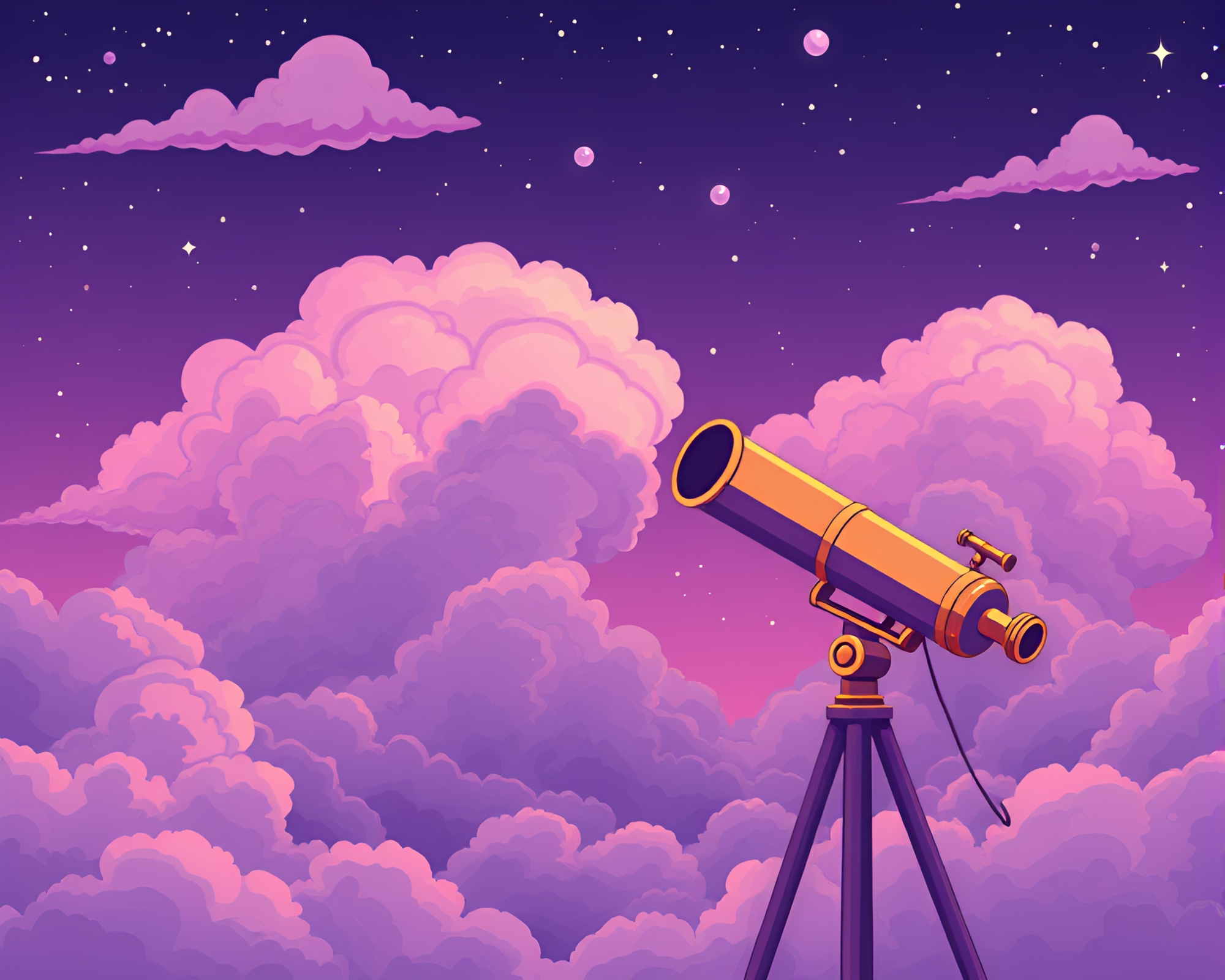 Brass telescope under lavender twilight cloud formations – free AI stock image