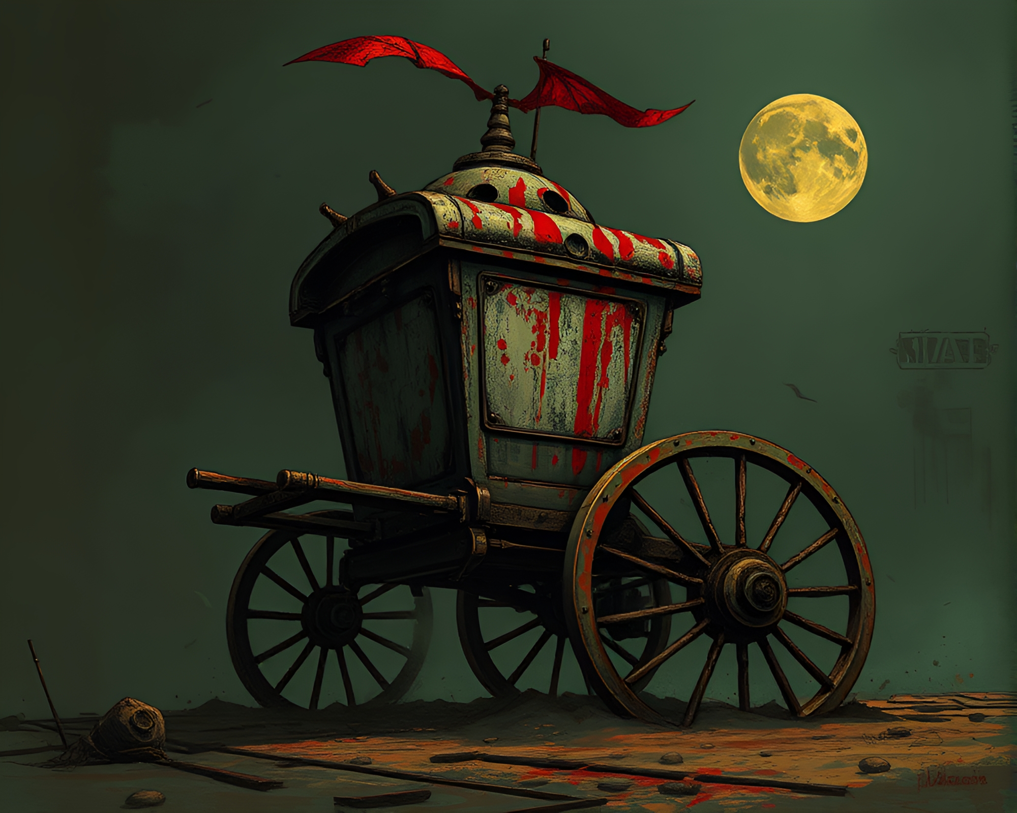 Rust-Stained Chariot in Cyberpunk Necromantic Shade – free AI stock image