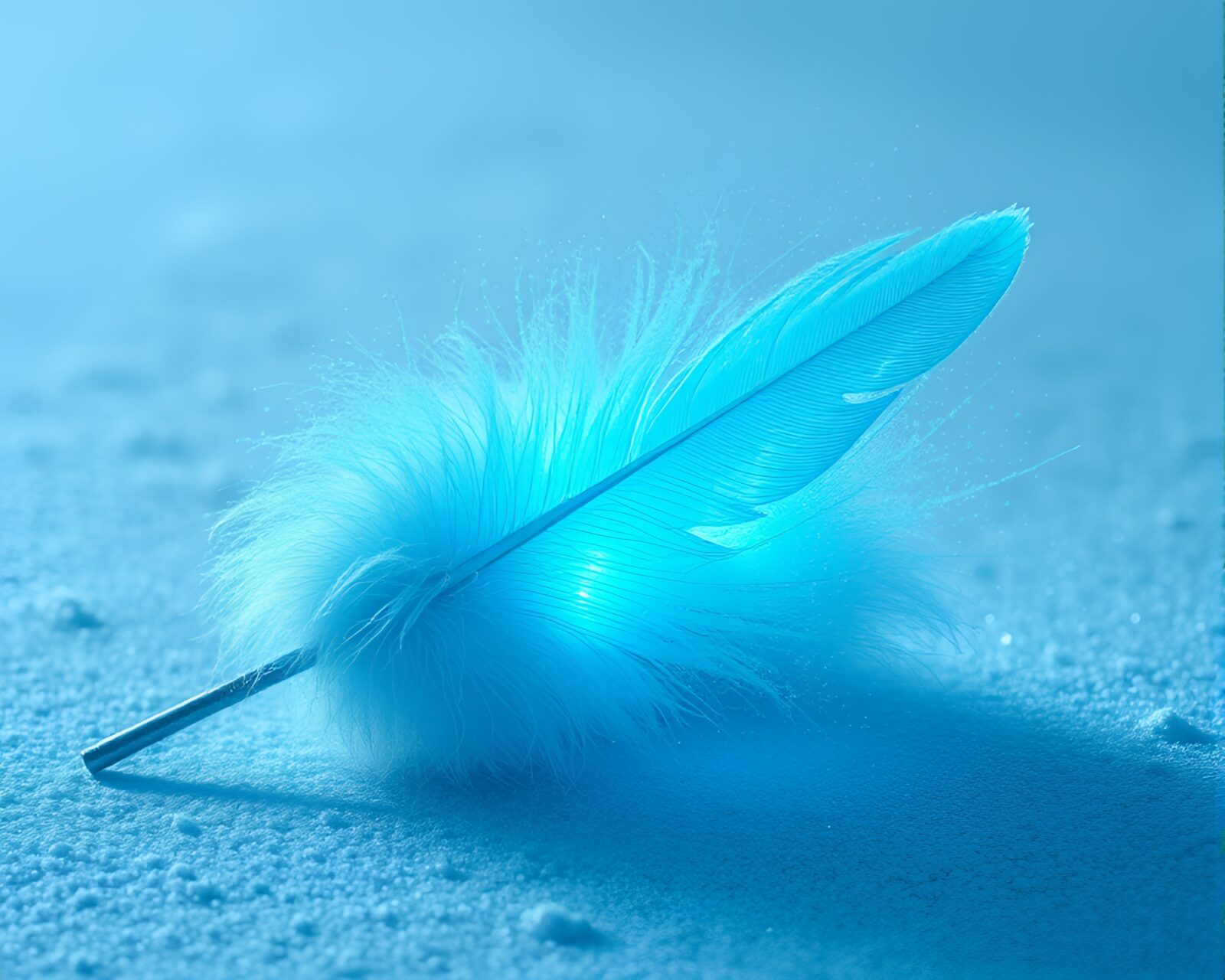 Fantastical scene of feather dusting a futuristic reactor, bathed in cold blue light