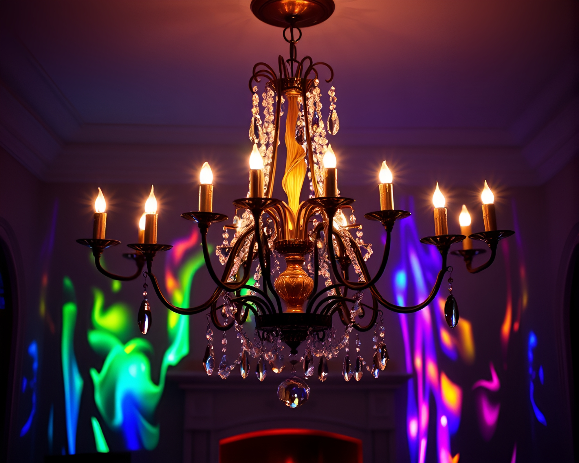 Iridescent Chandelier Glow in Pop Art Style – free AI stock image