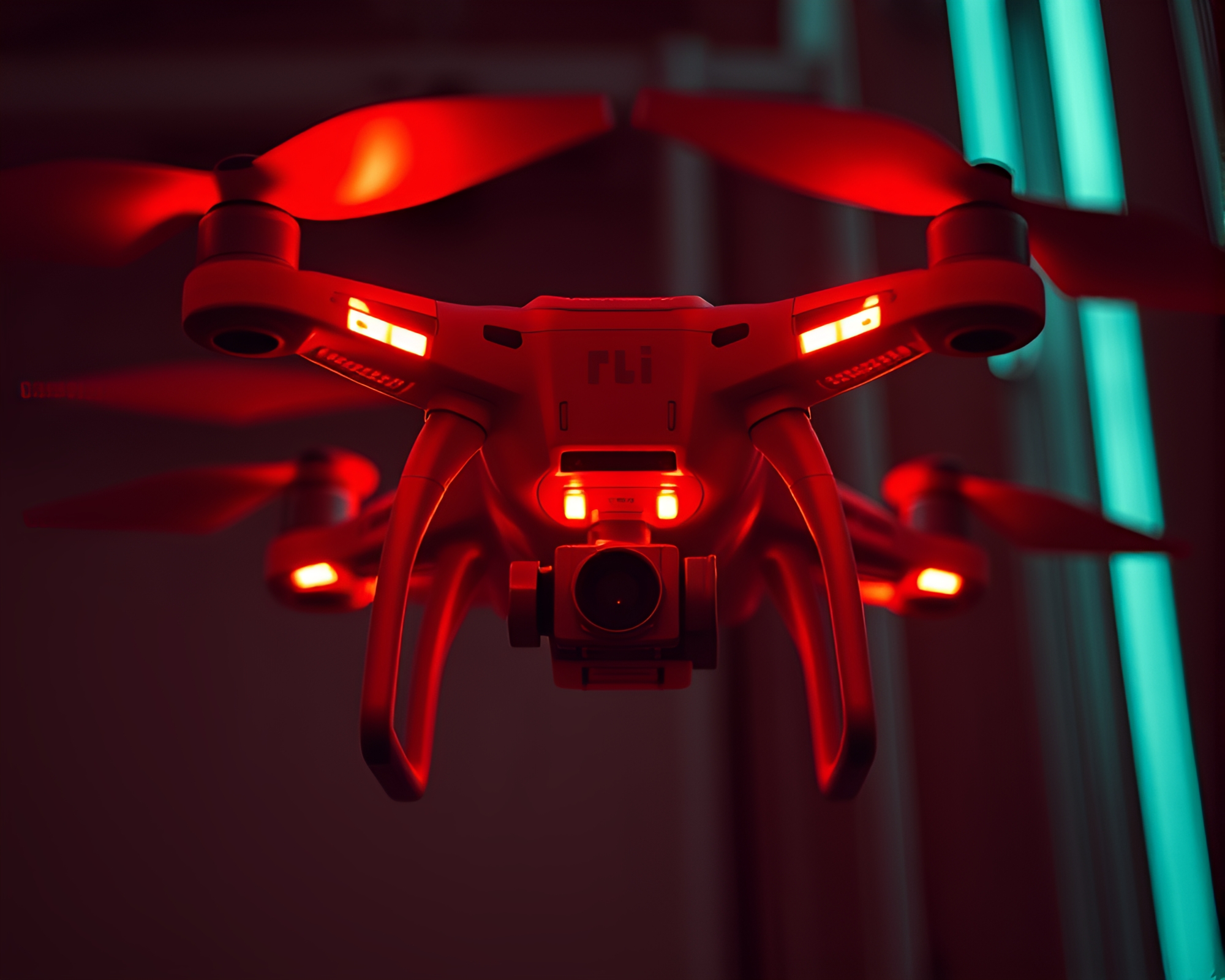 Engraved Details on Infrared Drone in Neon Spotlight – free AI stock image