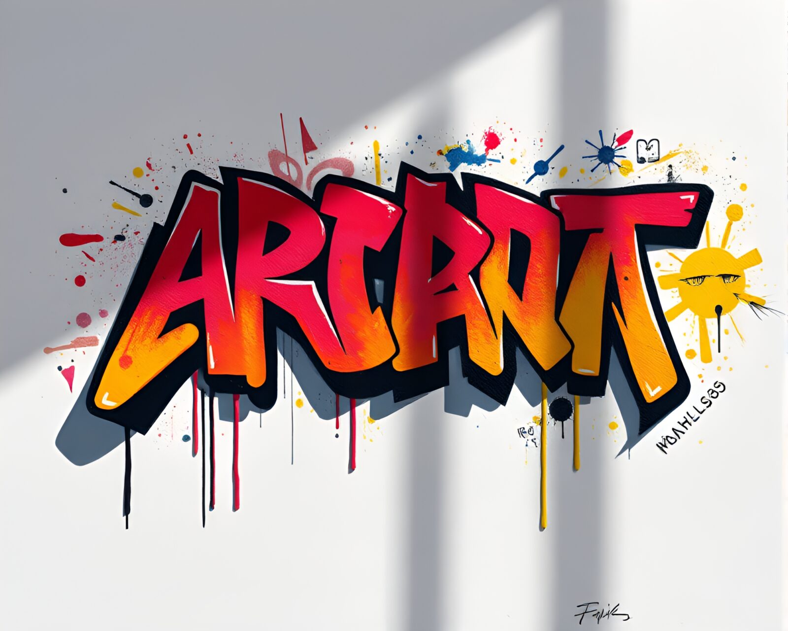 Abstract image with shadowy runic symbols in vibrant colors