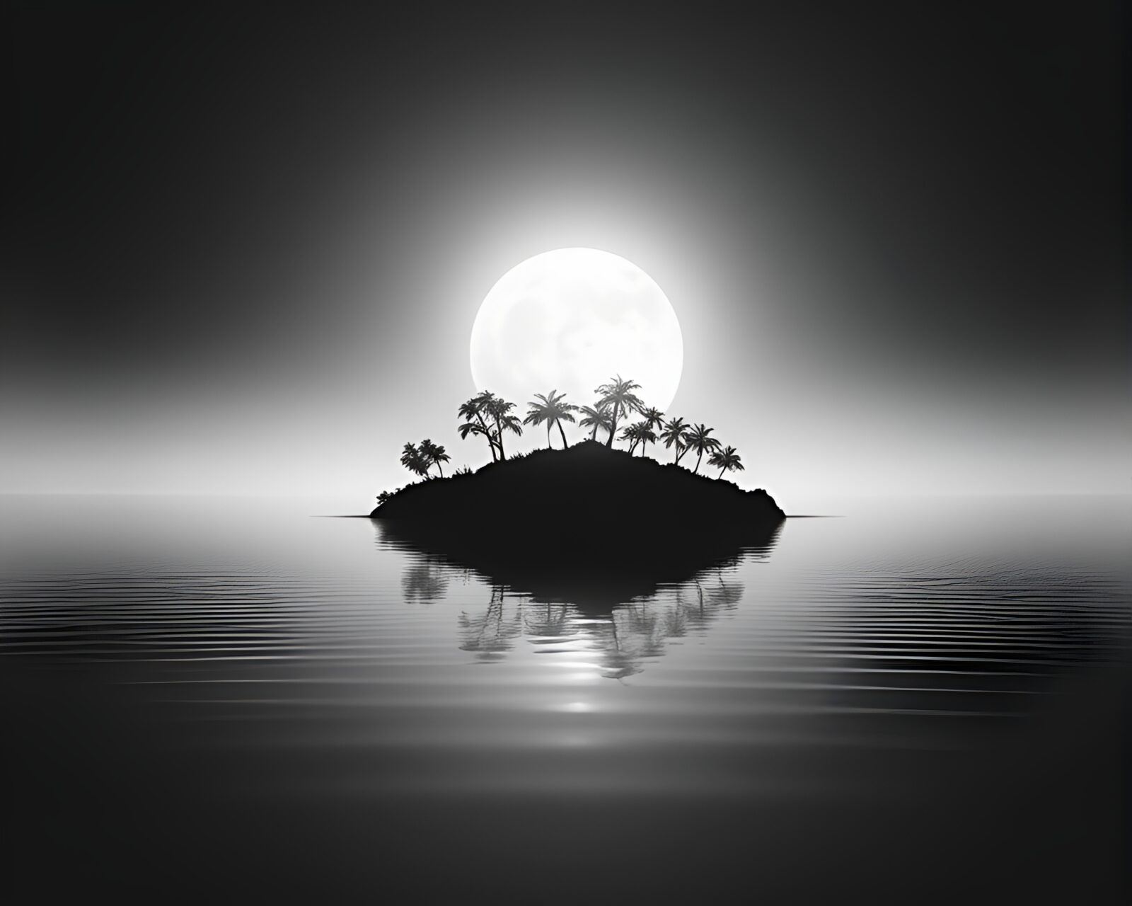 Floating island with stipple shading under moonlight and sun flares