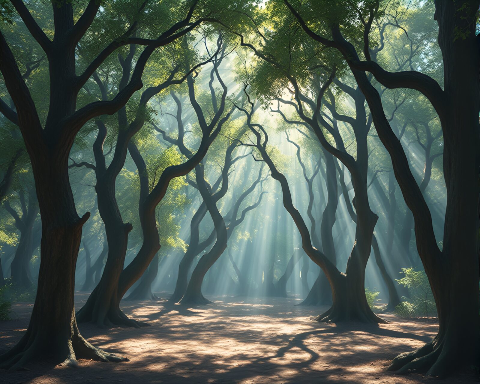 Enchanting holographic shades in ancient woodland setting