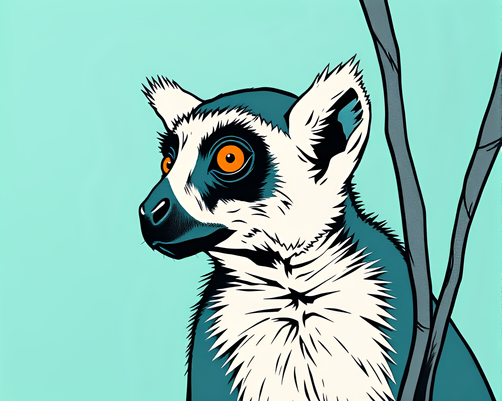 Teal Serenity: Lemur Comic Book Paper Texture Composition – free AI stock image