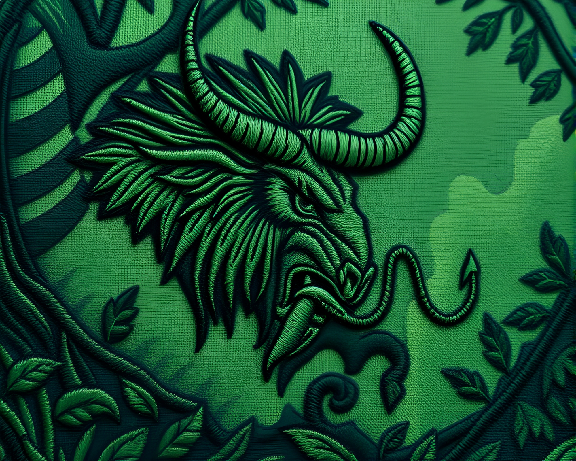 Rainforest Minotaur Embroidered Detail Fantasy Art – free AI stock image