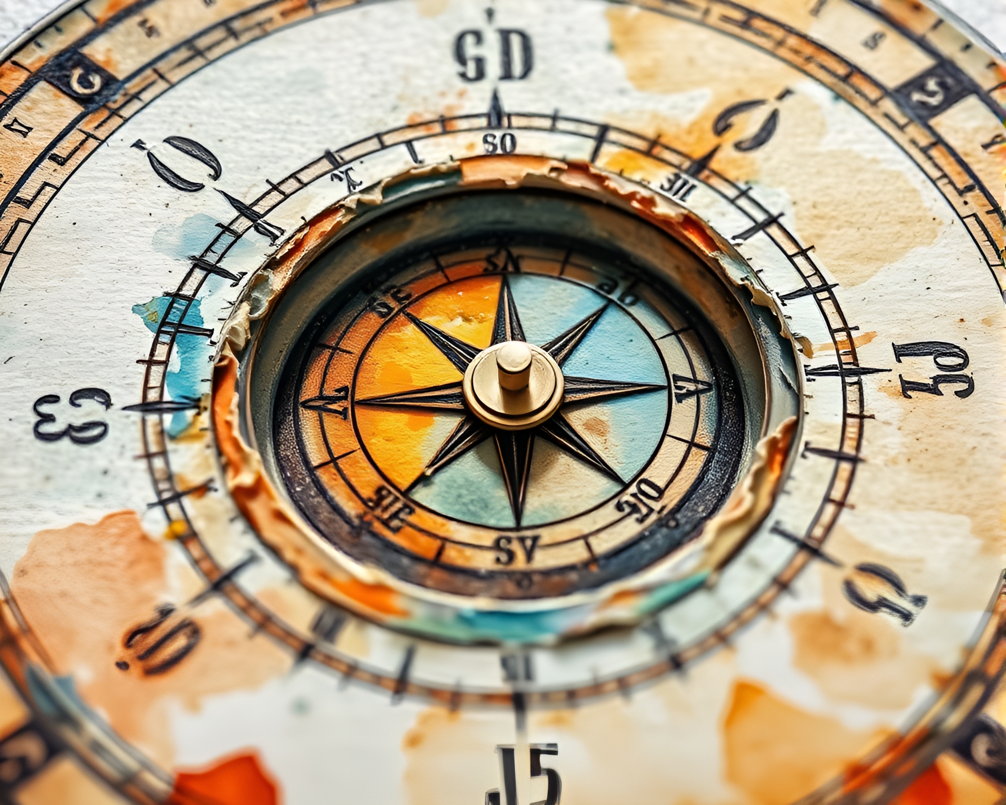 Antique Pocket Sundial in Watercolor Wash – free AI stock image