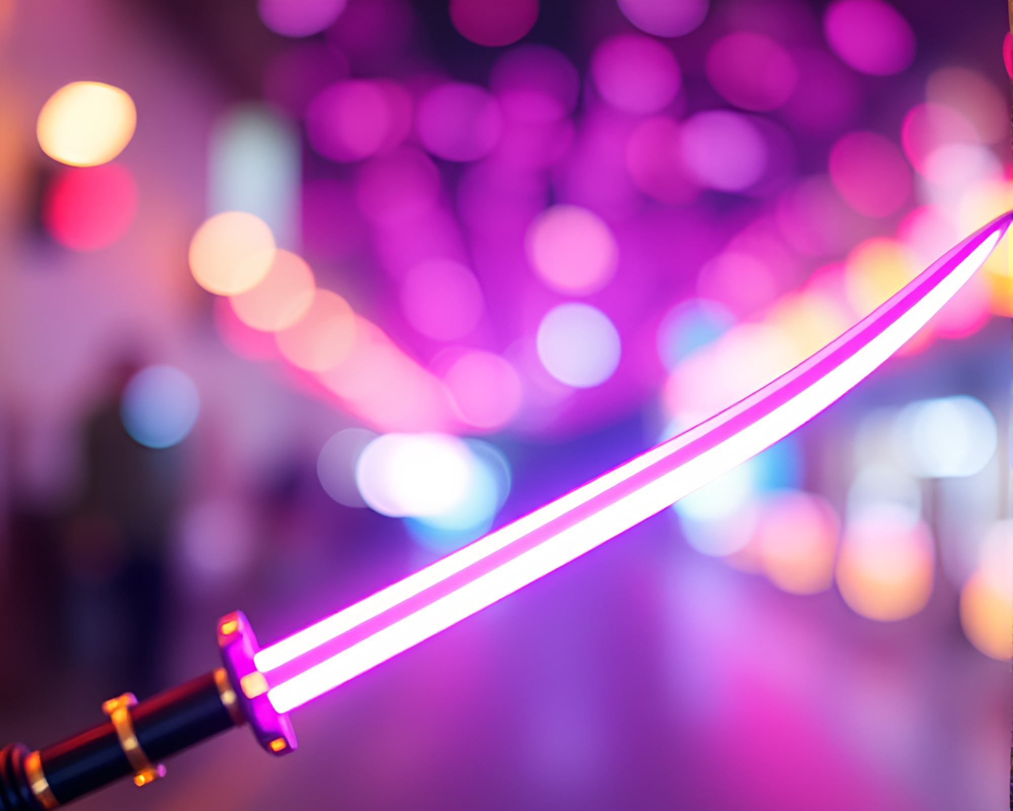 Neon Pastel Sword Bokeh Composition – free AI stock image