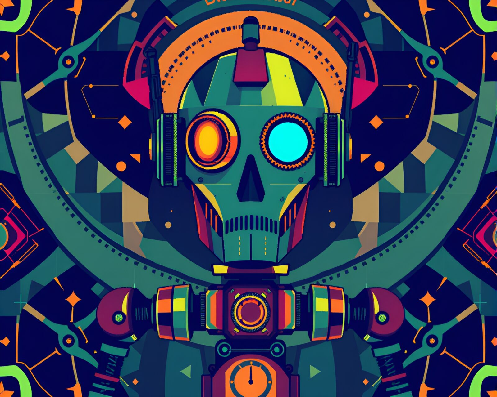 Vintage steampunk robot in intricate pixel art environment