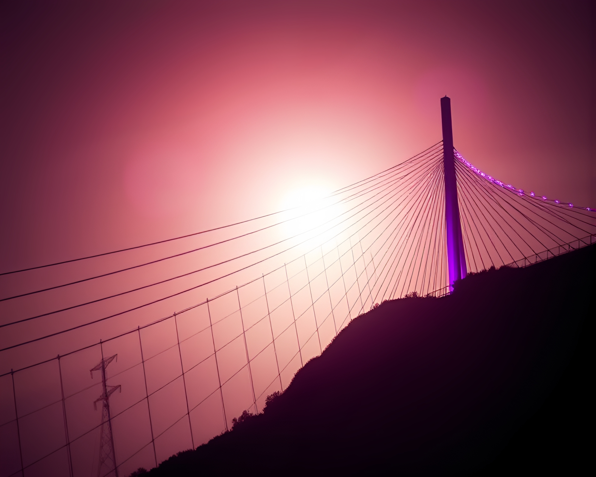 Spiral Suspension Bridge Hyper-Saturated Silhouette – free AI stock image